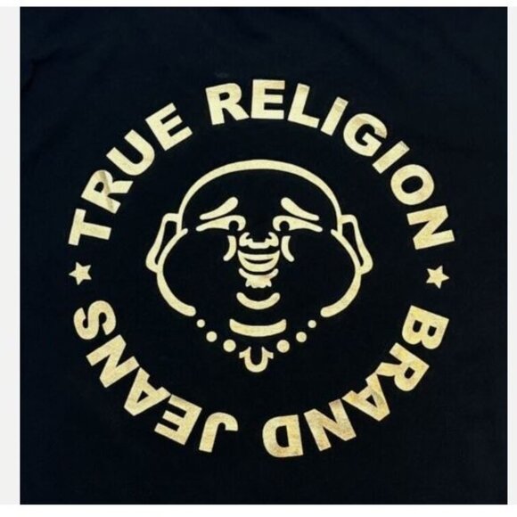 True Religion Stamp Foil SS Tee T-Shirt Size L 100% Cotton Crew Neck Jet Black - Picture 5 of 9